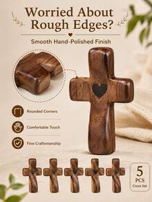 Aesthetic Walnut Wood Cross Set With Black Heart Healing Pocket Cross For Christians Wooden Cross Sleek Texture Blessing Carried Cross For Desk Grief Comfort Anxiety Relief Tokens - 5Pcs - View 6