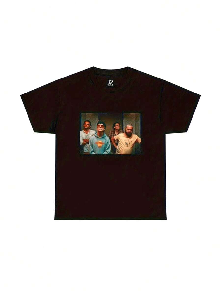 Camiseta gráfica vintage de la película The Hangover - Camiseta retro unisex de peso pesado con personajes icónicos (Phil, Alan, Ted, Doug, Thang) - Camiseta negra de cuello redondo de manga - azul real - Ver 1