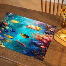 1 pieza/4piezas/6piezas, Decoración del hogar, Manteles individuales de lino con estampado de peces, Adecuados para la mesa de comedor, Decoración para todas las estaciones Primavera, Verano, Otoño, Invierno, Manteles de estilo moderno lavables, Decoración de habitación, Manteles, Posavasos, Manteles para mesa de comedor de cocina, Decoración de fiesta interior y exterior, Decoración del hogar, Regalo ideal - Multicolor - Ver 1