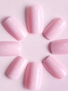240pcs White And Pink Press On Nails Short Medium Square Wearable Fake Nails Tips Full Cover False Nails Finger Decoration Office Daily Wear False Nails DIY - 彩色 - 查看 2