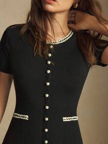 2026 Vestido de suéter con cuello de encaje para mujer - Negro - Ver 1
