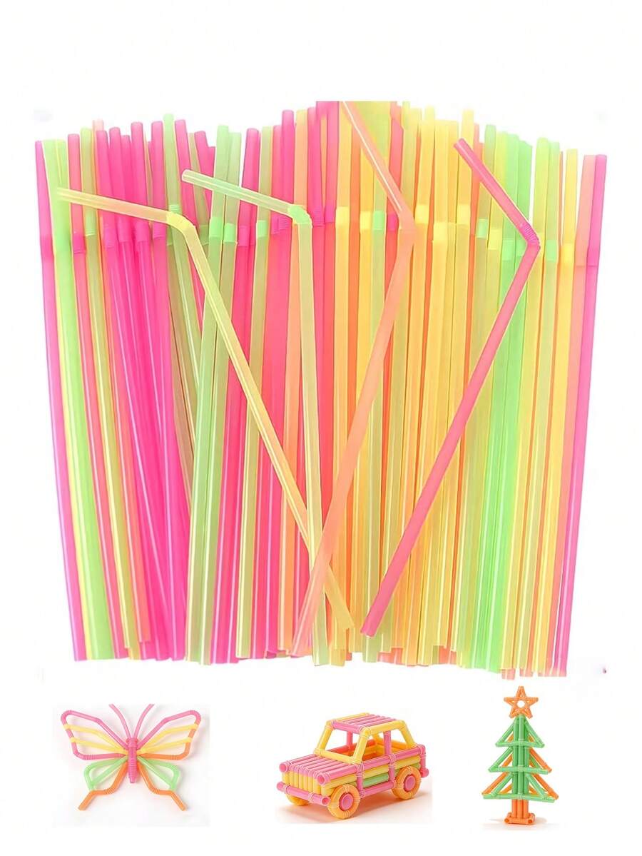 1/70+30/200/300pcs Vibrant Handmade Straws, Suitable For DIY Projects, Bendable And Stretchable Plastic Straws, Perfect For Weaving And Art Creation - Craft Materials - Mixed - View 1