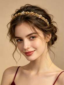 1 Stück Braut-Haarschmuck, luxuriöser Damen-Haarreif mit Diamanten und goldenen Perlen, Organizer für Pony und offenes Haar, Haaraccessoire für Hochsteckfrisuren und geflochtene Dutt-Stylings, geeignet für Lässig, Urlaub, Party und Hochzeit, ganzjährig tragbar - Verschiedenfarbig - Übersicht 1
