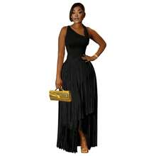 Women's Asymmetrical One Shoulder Sleeveless Tiered Fringe Maxi Dress Formal Evening Gown For Party Collection - Màu vàng - Xem 6