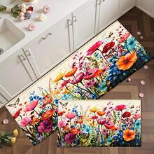 1pc Colorful Wildflower Butterfly Pattern Printed Faux Cashmere Surface TPR Bottom Doormat, Bathroom Mat, Kitchen Mat, Laundry Room Mat, Holiday Atmosphere Decor, Home Decor, Party Decor, Wedding Decor, Dining & Kitchen Decor - Multicolor - View 1