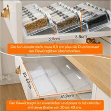 Verstellbares Gewürzregal aus Kunststoff, Organizer für Schubladen, Küche, Arbeitsplatte und Schrank, Version 6 / 8 - Transparent 6- - Übersicht 4