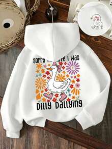 Baby Girl Cartoon Print Hooded Warm Sweatshirt - White - View 1