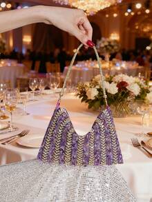 New Evening Bag With Rhinestone Decor, Elegant Handbag For Banquet, Portable Zipper Pouch For Party And Gathering, European And American Style Exquisite Clutch, Formal Dress Bag, Fashionable Evening Purse - Purple - View 10