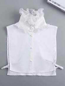 DA FEN QI MI MA 1 Pc Elegant White Ruffled High Neck Detachable Fake Collar, With Pearl Buttons, Versatile Decorative Neckline Accessory For Shirts And Sweaters - White - View 10