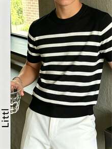 Tween Boys Casual Striped Crew Neck Short Sleeve Knit T-Shirt, Summer Top - Black - View 9