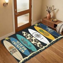 1pc Door Mat Tropical Beach Style Entrance Rug Flannel Material Thick Plush - 0.4inch Sponge Thickness Unique Surfboard Design Suitable For Doorways, Bathroom, Kitchen, Toilet, Bedroom, Indoor And Outdoor, Farmhouse, Patio, Laundry Room, Courtyard De - 彩色 - 查看 7