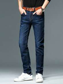 FEROCITYALL Available In 3 Colors, Men's Straight Leg Jeans, Only One Piece, Perfect For Casual Business Work, Daily Wear, Comfortable Stretch Straight Leg Pants, - Black Gray - View 6