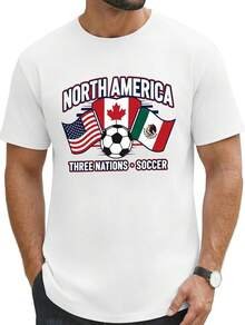 Men's North American Soccer Jersey With Flags Of Mexico, USA, And Canada - Casual Short Sleeve Crew Neck Fan Shirt - 白色 - 查看 1