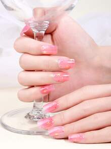 Milk Jelly White Semi-Cured Gel Nail Stickers 16pcs Fashion Color Long-Lasting Full Coverage Nail Gel Stickers - Rose Red - View 3