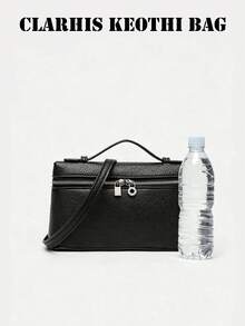 Classic Black Handbag With Adjustable Shoulder Strap, PU Material And Streamlined Box Design, Versatile For School, Travel, Weekend Outings And All-Season Casual Wear - Black - View 4