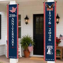 1Pair 250 Years Of Freedom Banner, American Bicentennial 1776-2026 Front Door Decor, Patriotic Porch Sign For 4th Of July, Memorial Day, Veterans Day, Outdoor Indoor Hanging Decoration, Weather Resistant Polyester Fabric - View 1