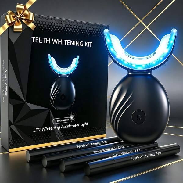 Premium Black LED Teeth Whitening Kit, Professional Home Teeth Whitening System, Includes 4 X 3ml Teeth Brightening Gel, Designed For Sensitive Teeth