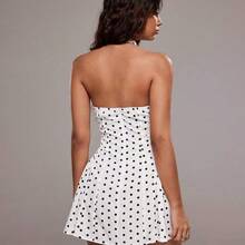 wsb - Colección de ropa femenina de moda  Vestido corto de mujer con escote profundo en V y espalda descubierta, con estampado de lunares, estilo de vacaciones, para verano - Negro1 - Ver 3