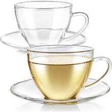 Royal - Juego de 2 tazas de t y platillo, tamao estndar, capacidad de 6 onzas/180 ml, diseo clsico cristalino, vidrio de borosilicato saludable, duradero y resistente al calor - Por supuesto - Ver 1
