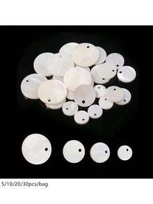 5/10/20/30pcs/Pack Round Shell Pendant, White Shell Material Pendant With Holes, Necklace Bracelet Earring Pendant, Clothing Decor, DIY Craft Jewelry Accessories - White - View 2