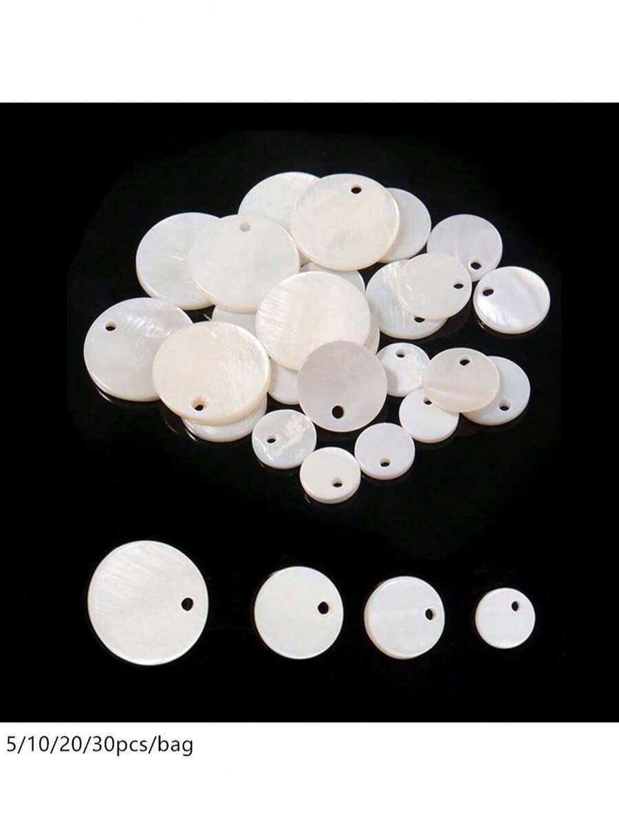 5/10/20/30pcs/Pack Round Shell Pendant, White Shell Material Pendant With Holes, Necklace Bracelet Earring Pendant, Clothing Decor, DIY Craft Jewelry Accessories