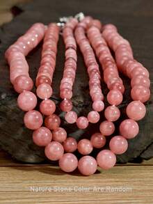 1/2/3pcsChic Sunstone Necklace Exquisite 6mm/8mm/10mm Bead Nature Stone Choker (Nature Stone Colour Is Random) - Pink - View 5
