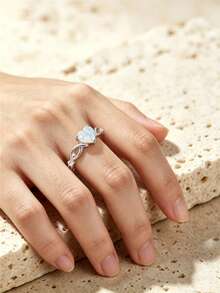 Exquisite Heart-Shaped Bezel-Set Opaline 925 Sterling Silver Ring - Engagement/Wedding Ring, Symbolizing Beautiful, Sweet And Eternal Love - Silver - View 3