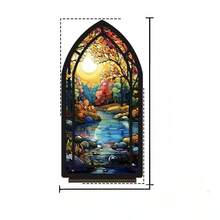 Sujetalibros de acrílico estilo vidrio colorido con bosque y río, estantería decorativa 2D con ventana gótica, organizador de escritorio con paisaje colorido, estantería de arte, adecuado para oficina en casa, regalo único para amantes de los libros y entusiastas de la naturaleza, decoración de escritorio antideslizante - 1PC - Ver 10