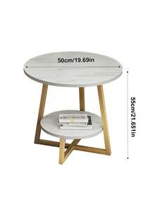 Super life One-Piece Imitation Marble Side Table, Double-Layer Round Side Table With Storage Shelf, Modern White Bedside Table, Nightstand, Small Coffee Table, Suitable For Living Room, Bedroom - Multicolor - View 8