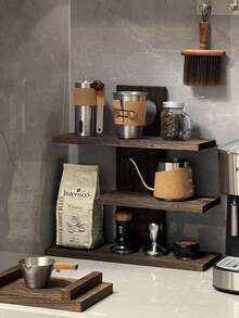 1pc-Walnut Wood Multifunctional Desktop Storage Vertical Shelf, Tea Set Storage Shelf, Vintage Solid Wood Makeup Organizer, Multi-Layer Display Rack, Vanity Perfume And Skincare Storage Shelf, Multifunctional Storage Rack, Wooden Jewelry And Accessories Display Tray, Beauty Display Tray, Suitable For Living Room, Shoe Cabinet, Entryway - Multicolor - View 7