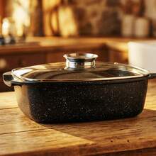 Marble Coated Roasting Pan With Glass Lid 6.5L | Non-Stick Aluminum Casserole Dish | Induction Oven Compatible | 40 X 25 Cm - View 3