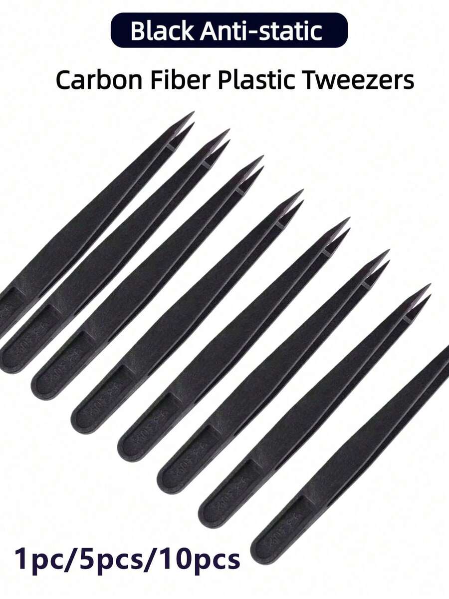 1 buah/5 buah/10 buah Pinset Plastik Hitam Ujung Lancip Ukuran 12,2 cm x 1,1 cm, Cocok untuk Kerajinan Tangan DIY, Pembuatan Perhiasan, dan Kegiatan Lainnya. - Hitam - View 1