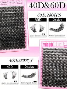 YIDUO 40D-100D 睫毛簇裝套組，D捲度豐盈款 5-20mm 混長單簇假睫毛，含 2x 接著劑與密封劑及卸除刷，完整 DIY 套組，適合居家使用，完美適用日常配戴與節日妝容 - 彩色 - 查看 4