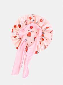 1 buah Topi Rambut Bulat Satin Pita Elastis Bermotif untuk Anak-anak, Cocok untuk Penggunaan Sehari-hari - Gigi Darah Stroberi - View 2