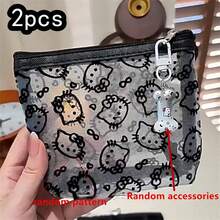 SANRIO Hello Kitty 网眼化妆包，可爱透明拉链化妆袋，带骨头吊坠，大容量化妆品收纳包，防污染化妆包，可爱旅行洗漱包，适合女孩和女士 - 彩色 - 查看 18