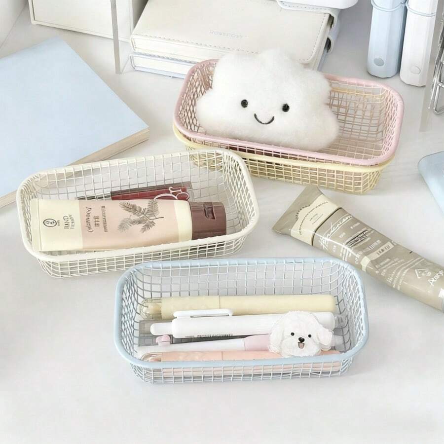 This Stylish And Multifunctional Iron Desktop Storage Basket Comes In Four Colors That Can Be Freely Mixed And Matched. With Its Thickened Hollow Mesh, It's A Versatile Desktop Organizer Suitable For Various Holidays And Parties.