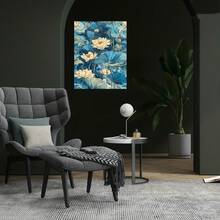 Lienzo 2D Plano, 2D Plano, 2D Plano 1 pieza Lienzo Arte de Pared Estanque de Loto Azul, Enmarcado y Listo para Colgar, Adecuado para Decoración de Habitación, Decoración de Oficina, Decoración del Hogar, Decoración de Arte de Pared, Decoración de Baño, Centro de Mesa Versátil para las Fiestas - Enmarcado - Ver 2