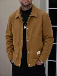 Men's Casual Sports Corduroy Windbreaker Jacket, Spring/Autumn Retro Multi-Pocket Utility Jacket - Coffee Brown - View 2