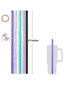 14件替換吸管、6件附刷子吸管蓋，適用於40oz 30oz 20oz 14oz戶外旅行保溫杯，可重複使用亮片吸管附刷子，透明粉色黑色紫色藍色橘色，杯子配件 - 海棠花顏色 - 查看 2
