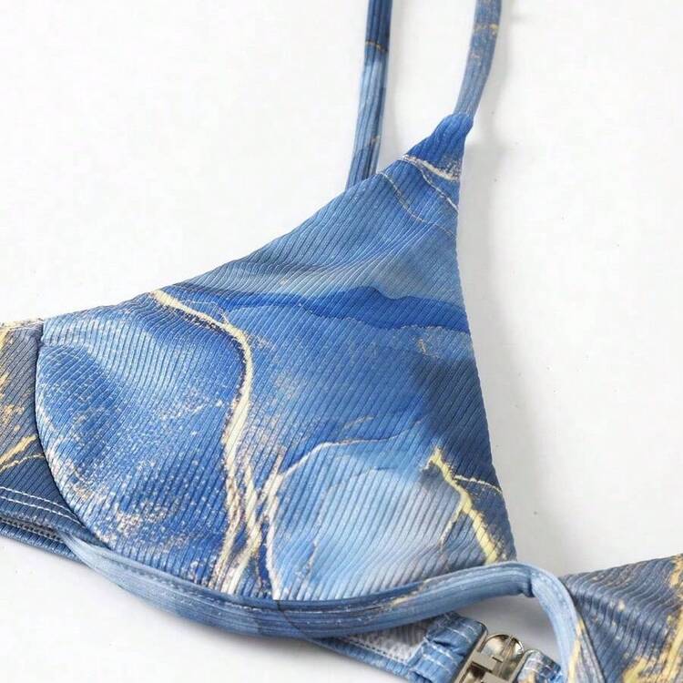 YijiaNvz Swim  Paquete de 3 trajes de baño con sujetador con aros y estampado de mármol y falda para playa de verano - Amarillo - Añade 8