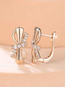1 Elegant And Stylish Gold Diamond-Studded Bow Earrings For Women-Delicate And Refined, Perfect For Commuting, Dates, Parties, And More. - Yellow Gold - View 3