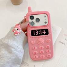 SANRIO Creative 3D Button Retro Phone Style Case Compatible With IPhone 16/17 Pro Max, 16P, 15P, Cute Sweet Girly Soft Shockproof Protective Cover - Watermelon Pink - View 2