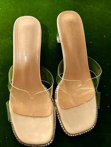 Transparent Strap High Heel Sandals, Street Style PVC, Suitable For Holidays & Summer - Beige - View 5