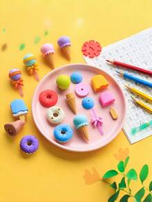 4pcs Creative Shaped Student Eraser Ice Cream Cake Eraser Set Hamburger Cartoon Eraser Stationery Gift, Back To School - Sets - View 2