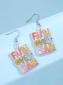 1對精緻時尚小眾個性化可愛百搭趣味 FAITH OVER FEAR! 壓克力耳環 女款 日常度假派對禮物飾品 - 彩色 - 查看 4