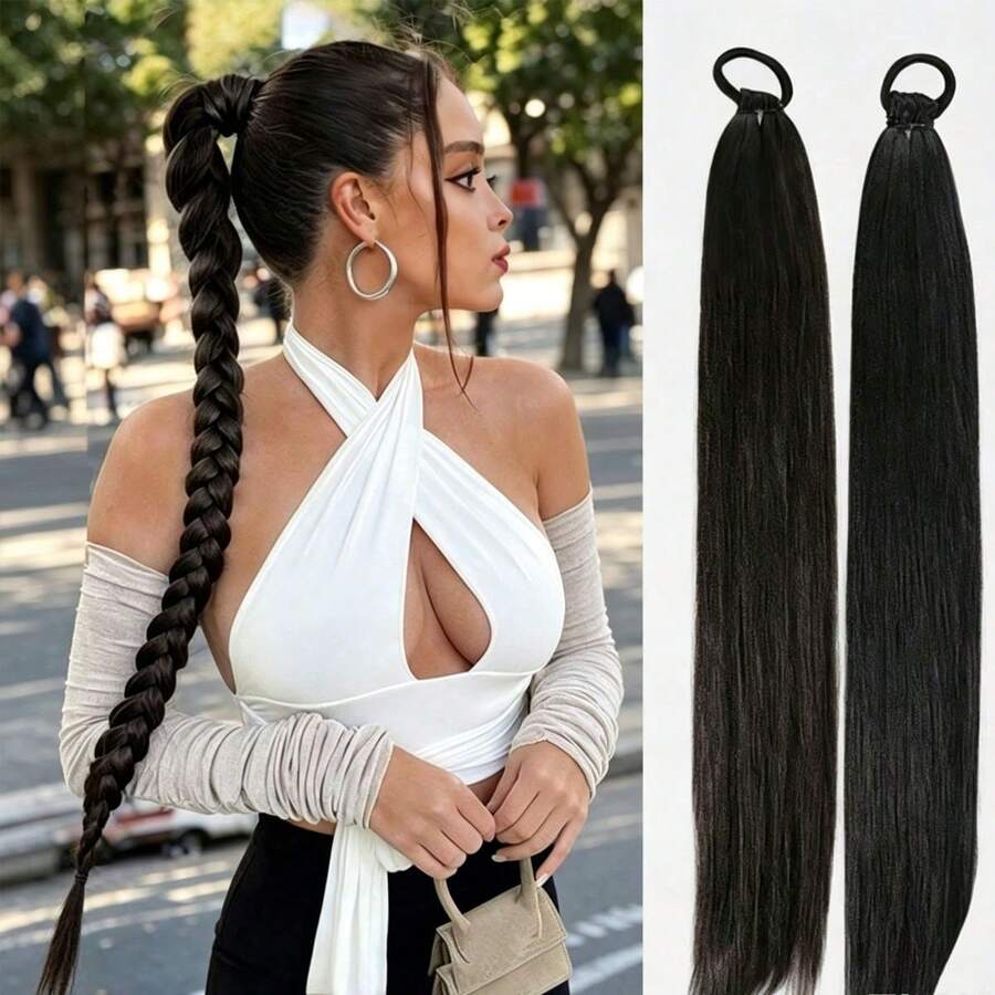 Braidable Synthetic Long Twisted Dreadlock Ponytail Hair Extension, Women's Side Twisted Braid Hair Bundle, Volume-Boosting Hair Piece For Nightclub, Performance, And Double Ponytails - Multicolor - View 1