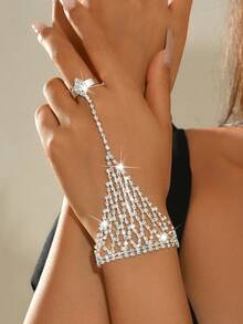 Elegante cadena de mano con borlas de cristal dorado, pulsera ajustable encantadora, adecuada para fiesta de noche de mujeres, regalo de aniversario - Plateado - Ver 14