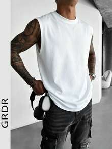 GRDR Men's Classic Solid Color Sleeveless Round Neck Tank Top, Suitable For Sports, Fitness And Daily Wear In Summer - White - View 2