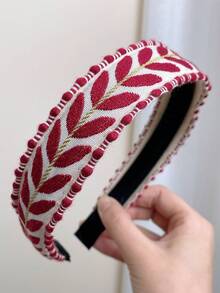 1pc New Vintage Embroidered Wide Headband For Women, Fashionable Simple Colorful Leaf Design With Teeth, Anti-Slip Hair Clip, Versatile Essential For Outings - Multicolor - View 15