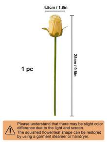 24朵情人節仿真絲綢玫瑰花，附莖逼真玫瑰花束，適用於情人節、母親節、居家、婚禮、派對裝飾、桌面中心裝飾、DIY花藝布置 - 黃色 - 查看 2